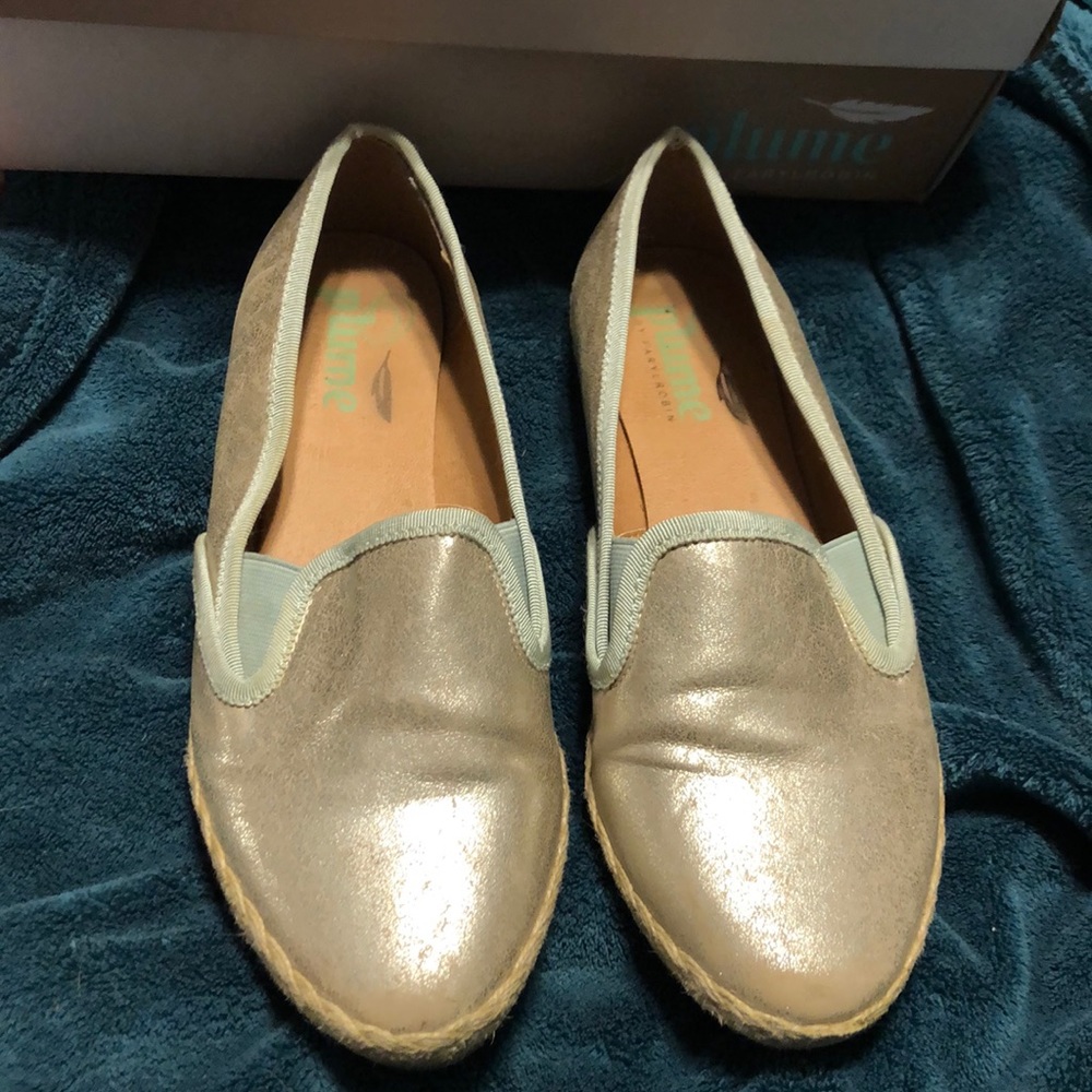 Gold and mint espadrilles